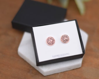 VENTE DE LIQUIDATION Vente de mariage, Boucles d'oreilles Druzy en or rose, Boucles d'oreilles Druzy, Rosegold Studs, Druzy Rose Gold, Cadeau de demoiselle d'honneur