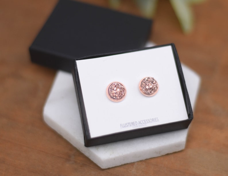 CLEARANCE SALE Wedding Sale, Rose gold Druzy Earrings, Druzy Earrings, Rosegold Studs, Druzy Rose Gold, Bridesmaid Gift 