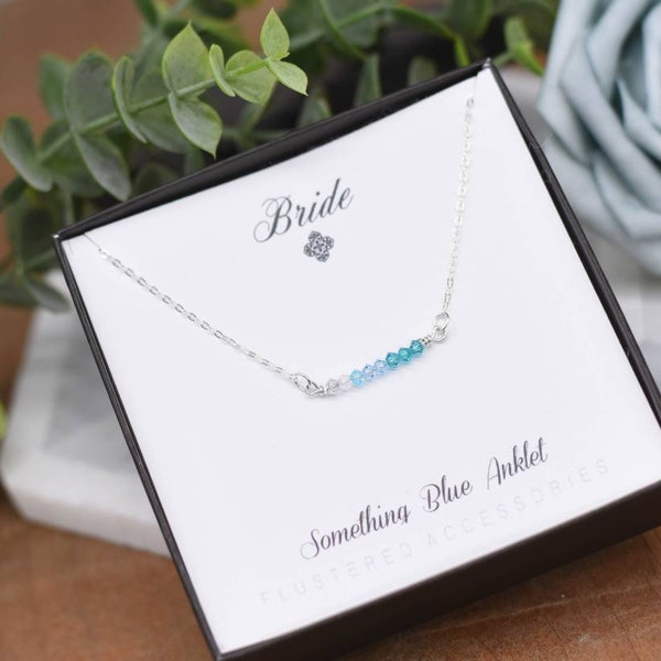 Bracelet de cheville pour mariée en cristal ombré Something Blue
