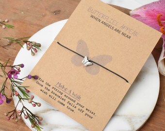 Wish Bracelet, Butterfly Wish Bracelet, Butterflies Appear When Angels are Near, String Bracelet, Wedding Favors.