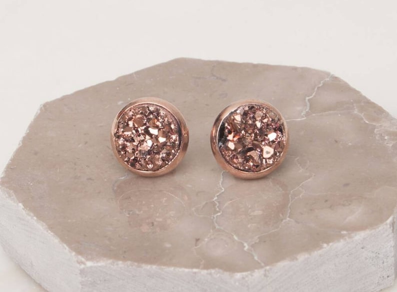 CLEARANCE SALE Wedding Sale, Rose gold Druzy Earrings, Druzy Earrings, Rosegold Studs, Druzy Rose Gold, Bridesmaid Gift image 4