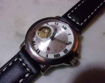 Vintage Manual COSSETTE Skeleton Men's Wristwatch Good Working Condition with New Leather Band