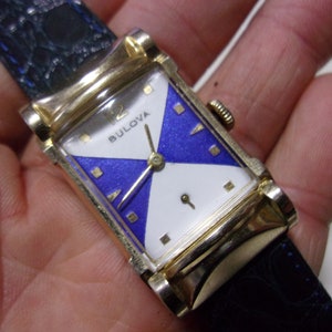 Excellent Vintage Mens BULOVA Art-Deco Gold-plated Manual-wind Watch with Subseconds New Leather Band, Good Working Condition