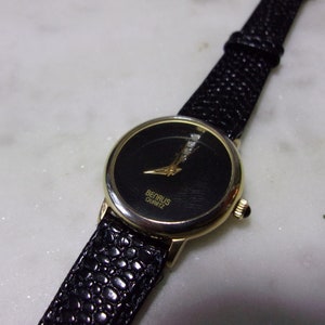Vintage BENRUS Gold-plated Quartz Ladies&#39; Wristwatch with 4 Stones at 12 o&#39;clock Good Working Condition