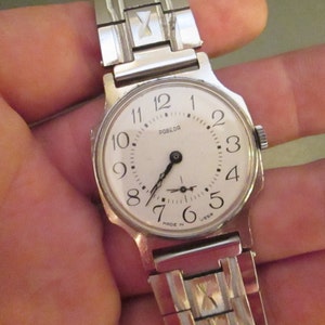 Vintage Pobeda Raketa 16 Jewel Manual Wind Men&#39;s Watch on Stainless Steel USSR CARVED Vintage Band Bracelet Strap