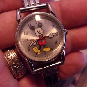 Working Disney Quartz Mickey Mouse Watch on Special Vintage Leather and Steel Deployment Band.