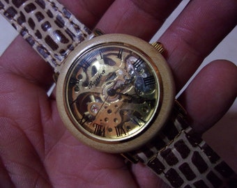 Vintage Manual Skeleton Men's Wristwatch Good Working Condition with New Artisan Leather Band