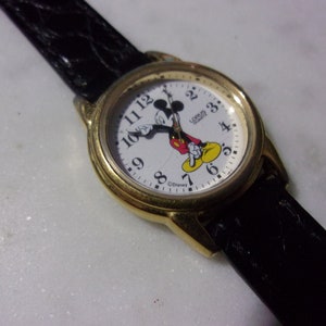 Working Disney Lorus Quartz MICKEY MOUSE Watch on New Leather Band, Smaller Size, Working