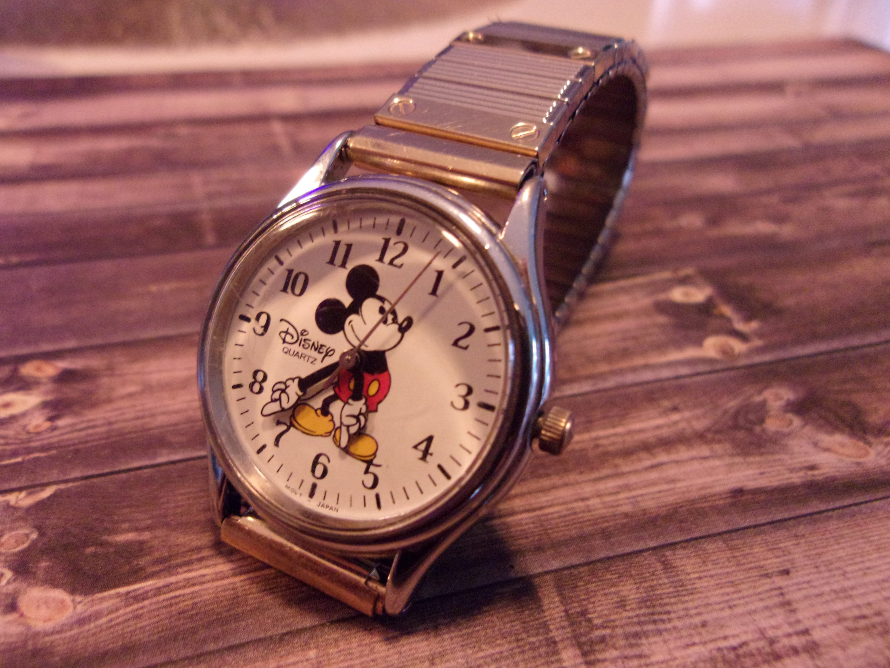 Working Disney Quartz Mickey Mouse Watch on NOS Vintage Two Tone