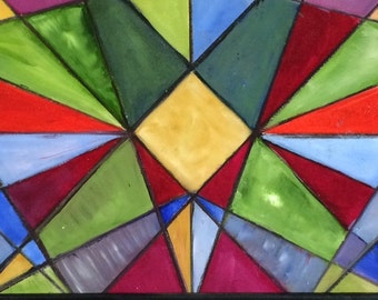 Original oil painting of Stained Glass look abstract