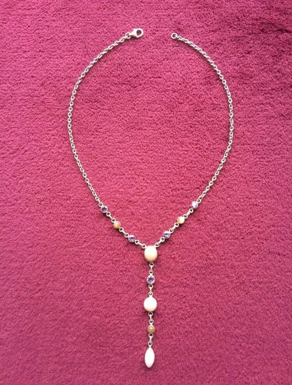 Sterling silver and pink gemstone necklace - image 2