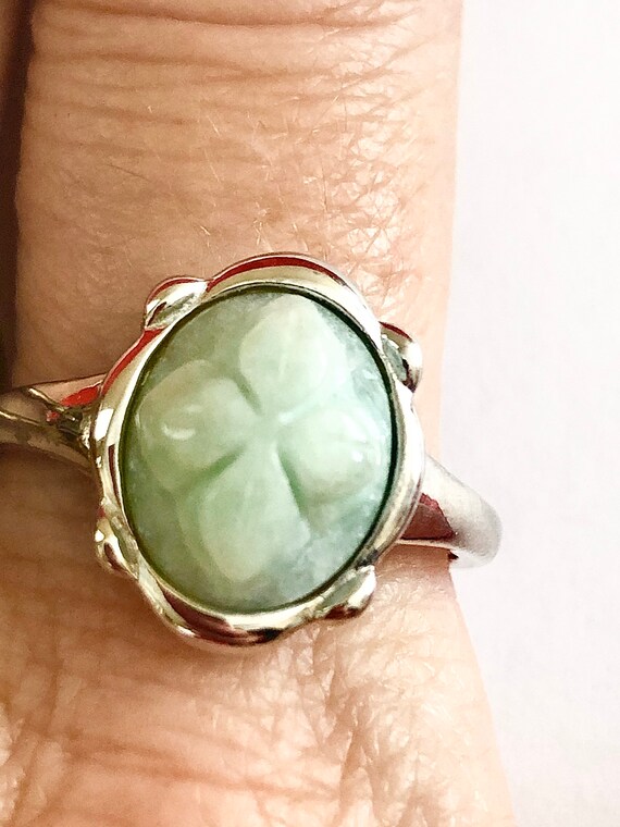 One Vintage Sterling silver Ring, Jadeite Jade, c… - image 6