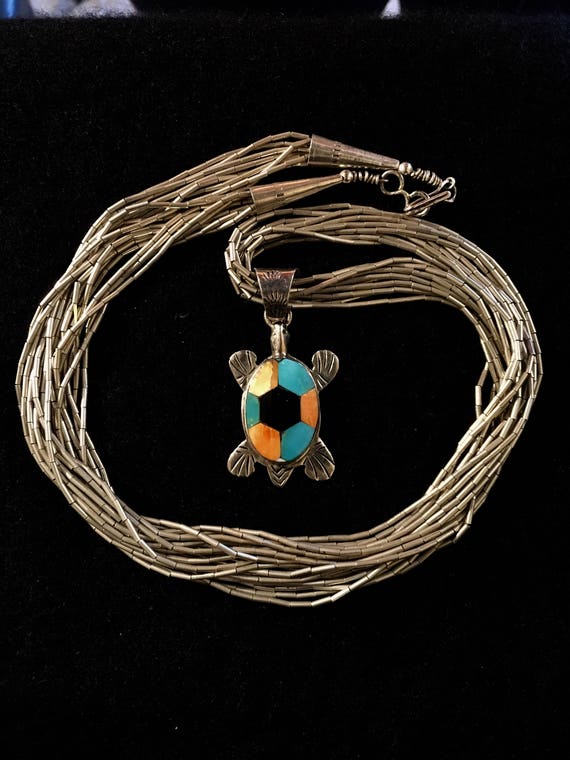 Vintage Native American liquid silver necklace an… - image 1