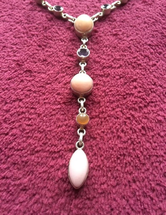 Sterling silver and pink gemstone necklace - image 10