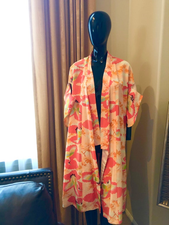 Vintage , silk , Japanese kimono with cranes , si… - image 7