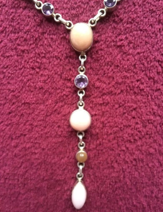 Sterling silver and pink gemstone necklace - image 3