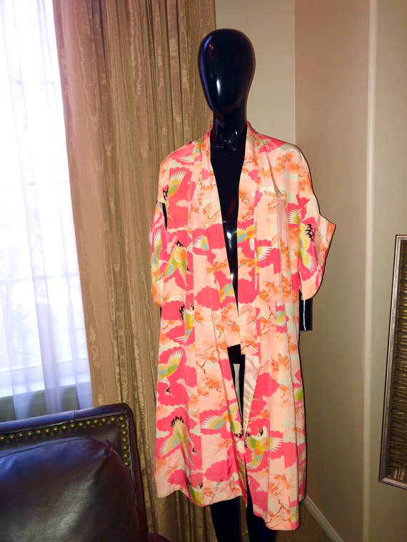 Vintage , silk , Japanese kimono with cranes , si… - image 1