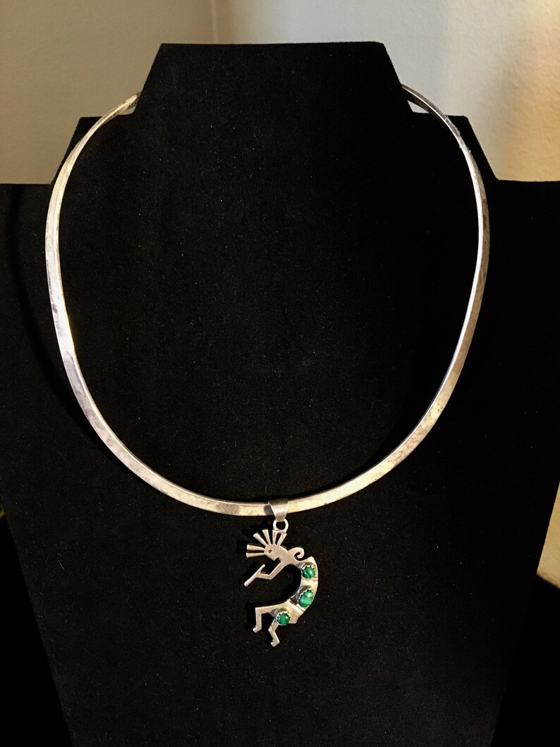 Native American Kokopelli Malachite Sterling Silver pendant and choker