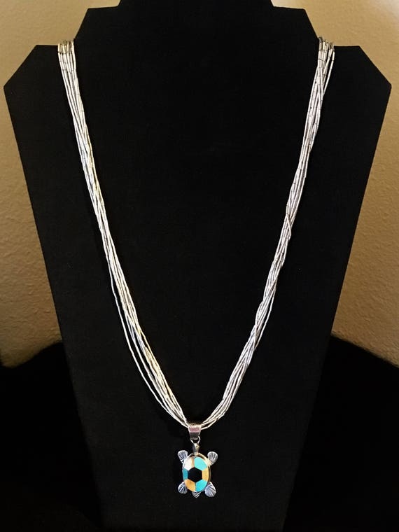 Vintage Native American liquid silver necklace an… - image 3