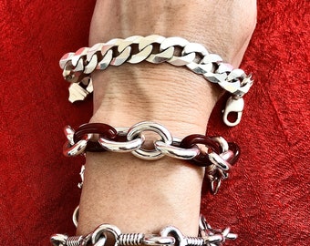 One Sterling silver heavy link bracelet