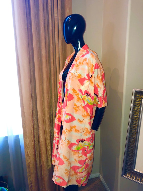 Vintage , silk , Japanese kimono with cranes , si… - image 3