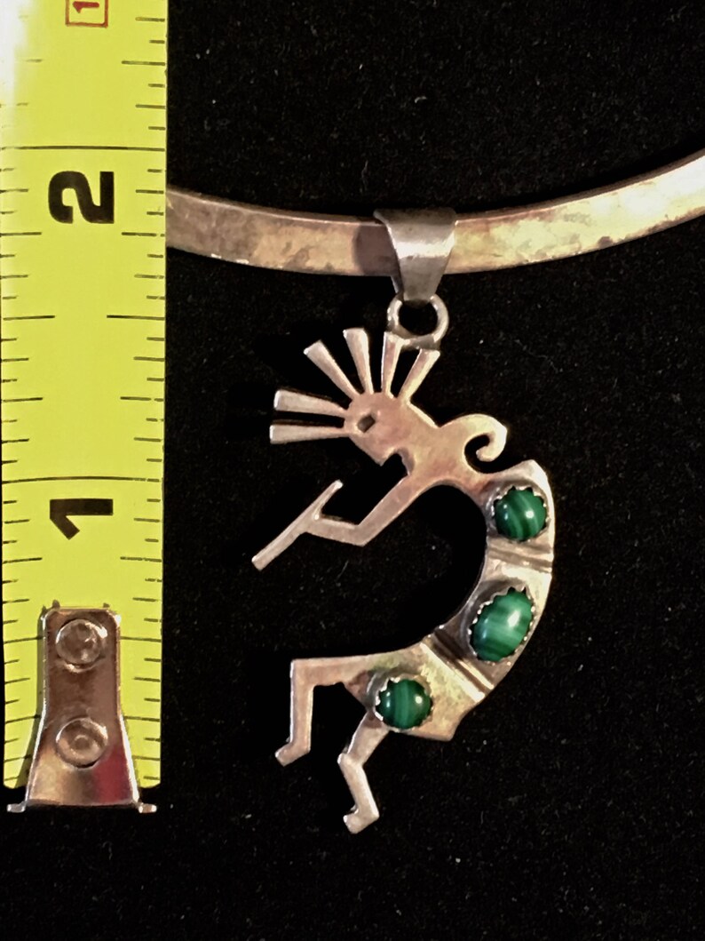 Native American Kokopelli Malachite Sterling Silver pendant and choker