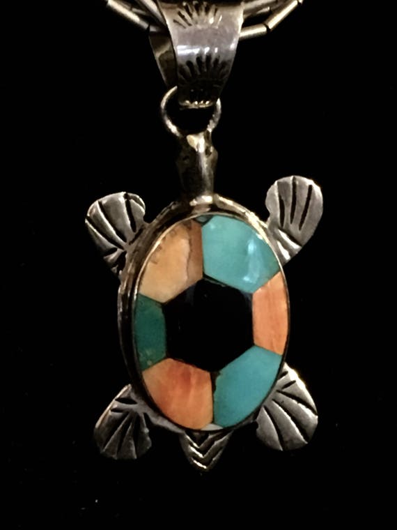 Vintage Native American liquid silver necklace an… - image 2