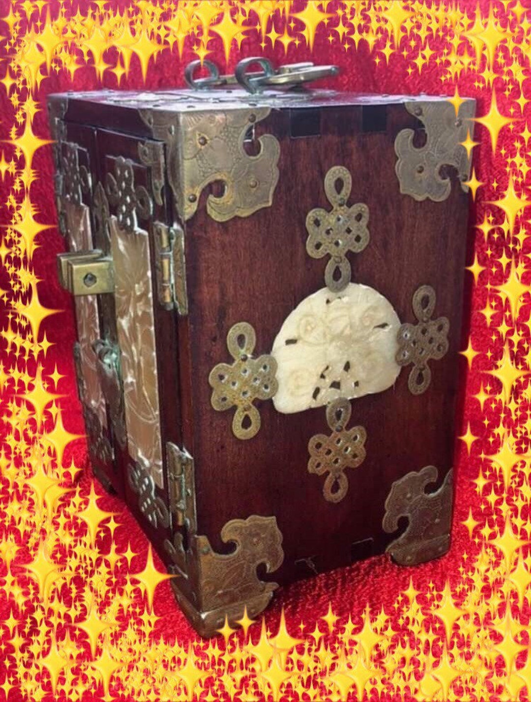 Antique Chinese Wooden Jewelry Box Decorated With Carved Jade Etsy