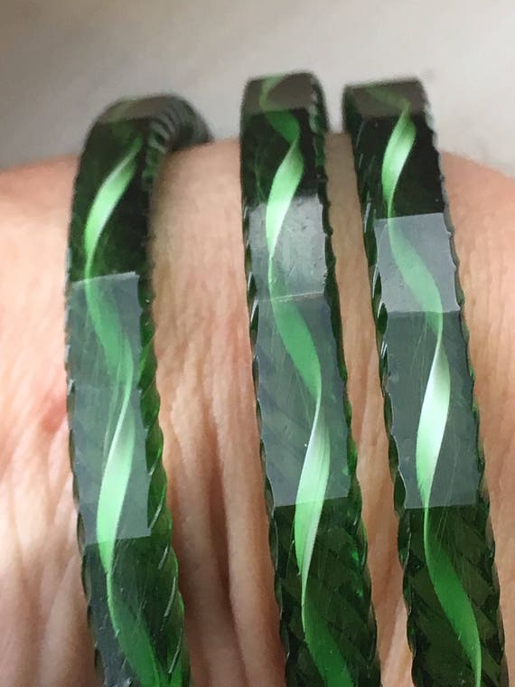 Set of three Venetian green glass bangles, hand fa