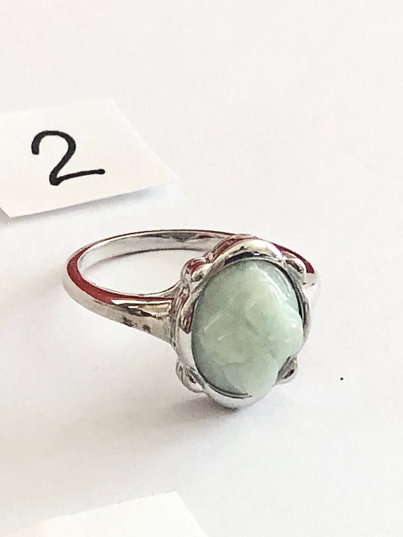 One Vintage Sterling silver Ring, Jadeite Jade, c… - image 8
