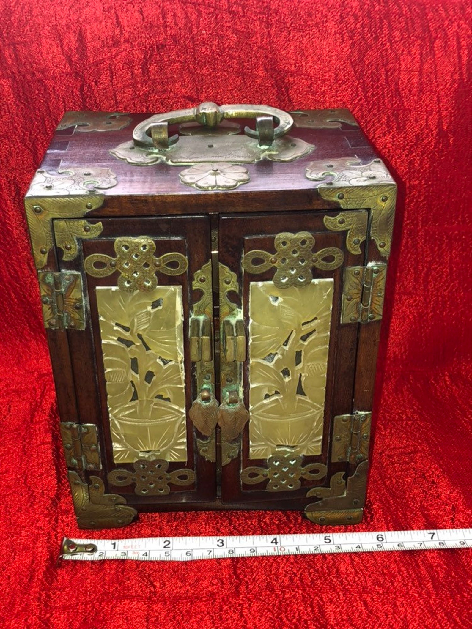 Antique Chinese Wooden Jewelry Box Decorated With Carved Jade Etsy