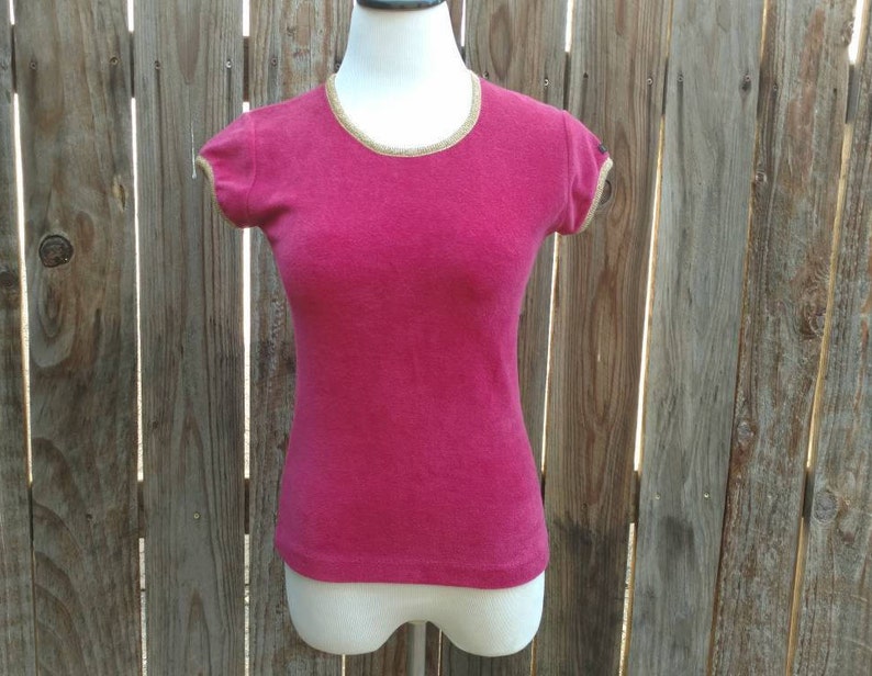 Vintage 70/'s Women/'s Knit Shirt Disco Pink Gold Velour Velvet Claiborne Medium