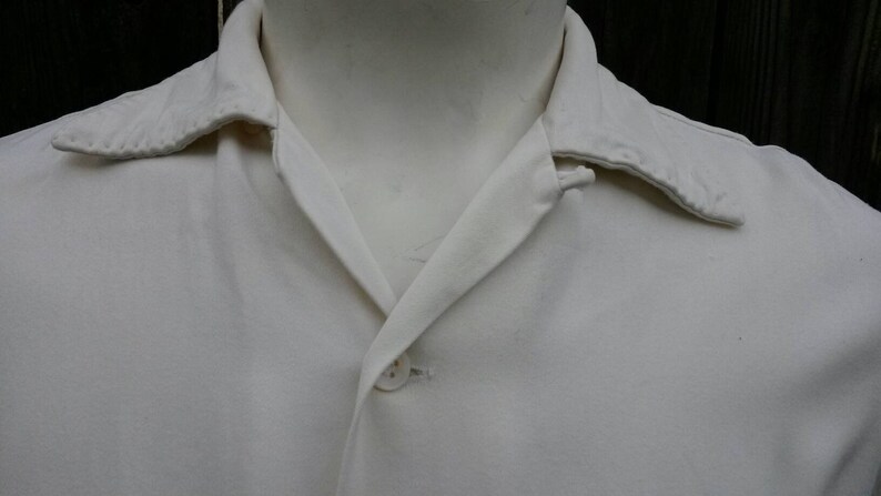 Vintage 40/'s 50/'s Rockabilly Men/'s Shirt White Monogram Gaberdine Collar Loop Large