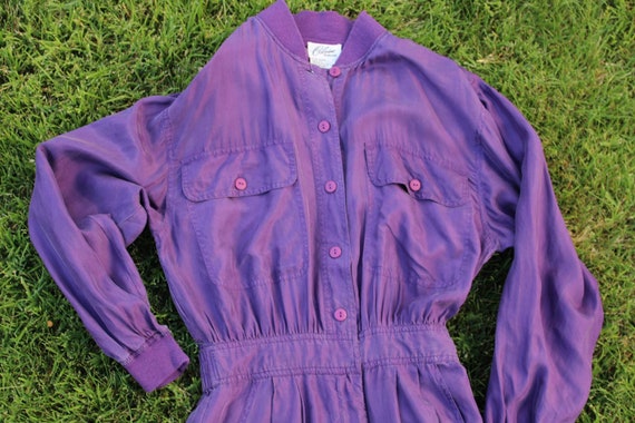 Vintage 80's Women's Silk Purple Jumpsuit Romper P