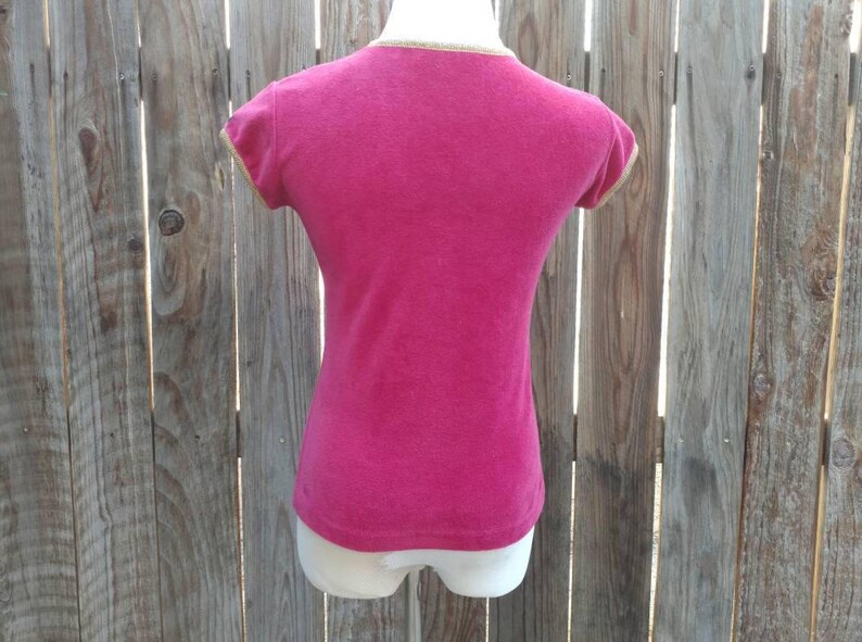 Vintage 70/'s Women/'s Knit Shirt Disco Pink Gold Velour Velvet Claiborne Medium