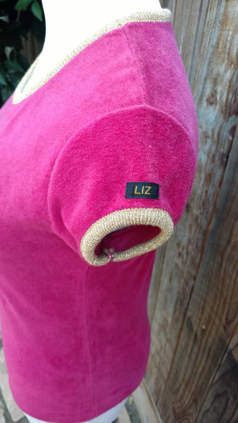 Vintage 70/'s Women/'s Knit Shirt Disco Pink Gold Velour Velvet Claiborne Medium