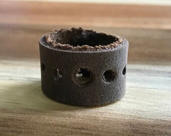 Leather Ring "DAGDAGAN", Dark Brown Band, Circle Cutouts