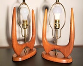 Mid Century Pair of Sculptural Teak Table Lamps