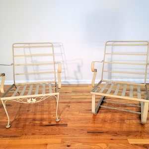 Mid Century Pair of Wrought Iron Patio Chairs