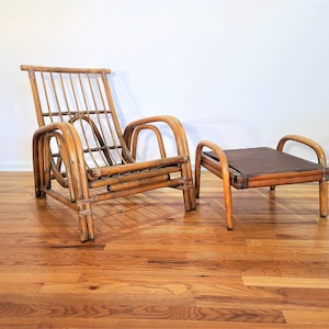 Mid Century Rattan Lounge Chair and Ottoman