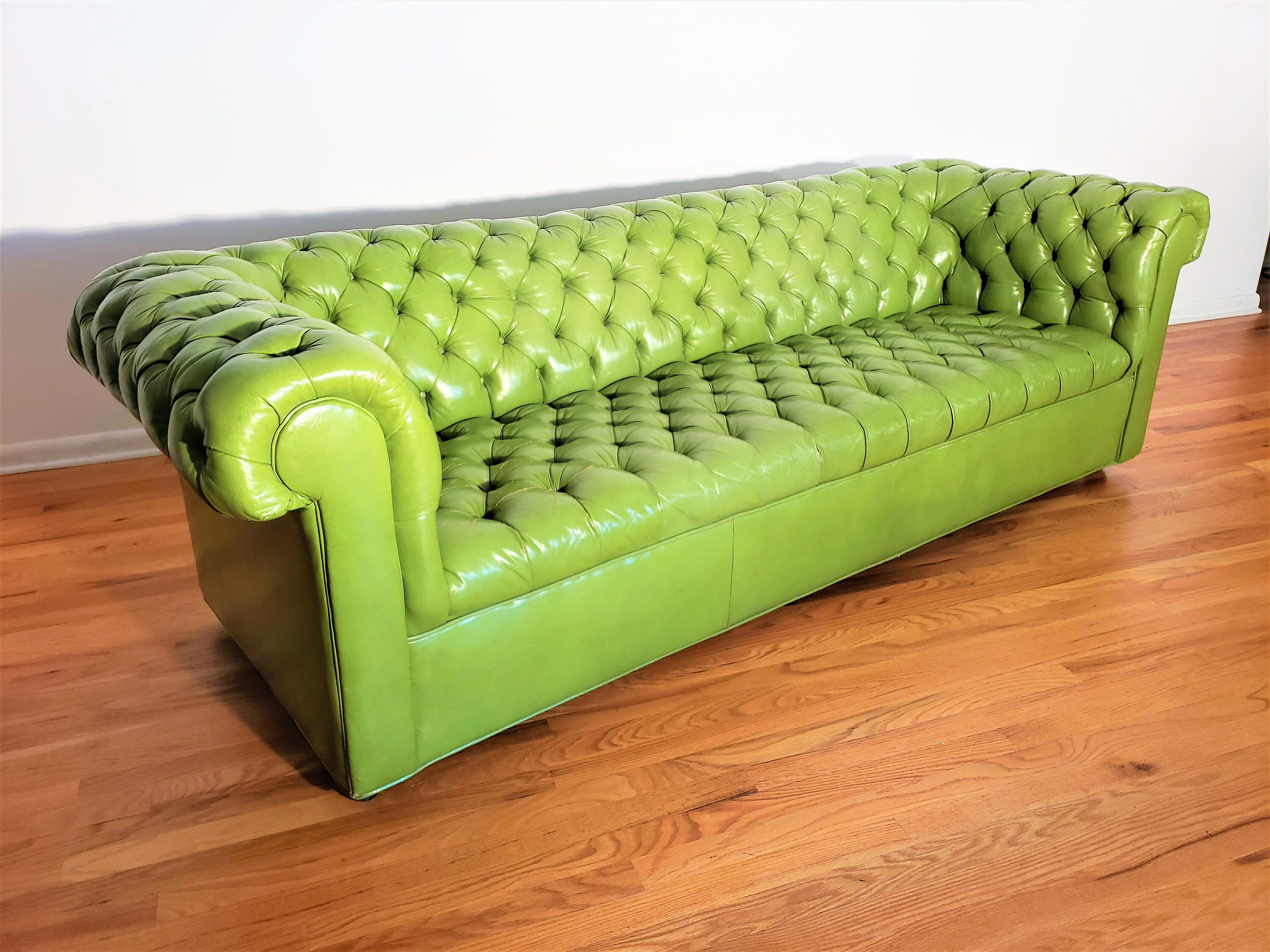 Mid Century Green Soft Vinyl Tufted Sofa Etsy