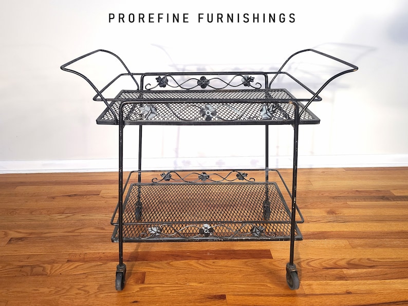 Mid Century Russell Woodard Wrought Iron Rolling Bar Cart / Server image 5