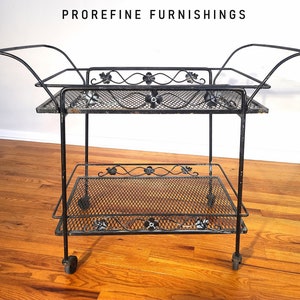 Mid Century Russell Woodard Wrought Iron Rolling Bar Cart / Server image 3