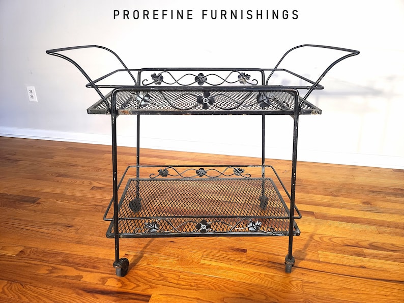 Mid Century Russell Woodard Wrought Iron Rolling Bar Cart / Server image 3