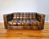 Mid Century Vinyl Low Profile Tufted Sofa