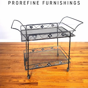 Mid Century Russell Woodard Wrought Iron Rolling Bar Cart / Server image 1