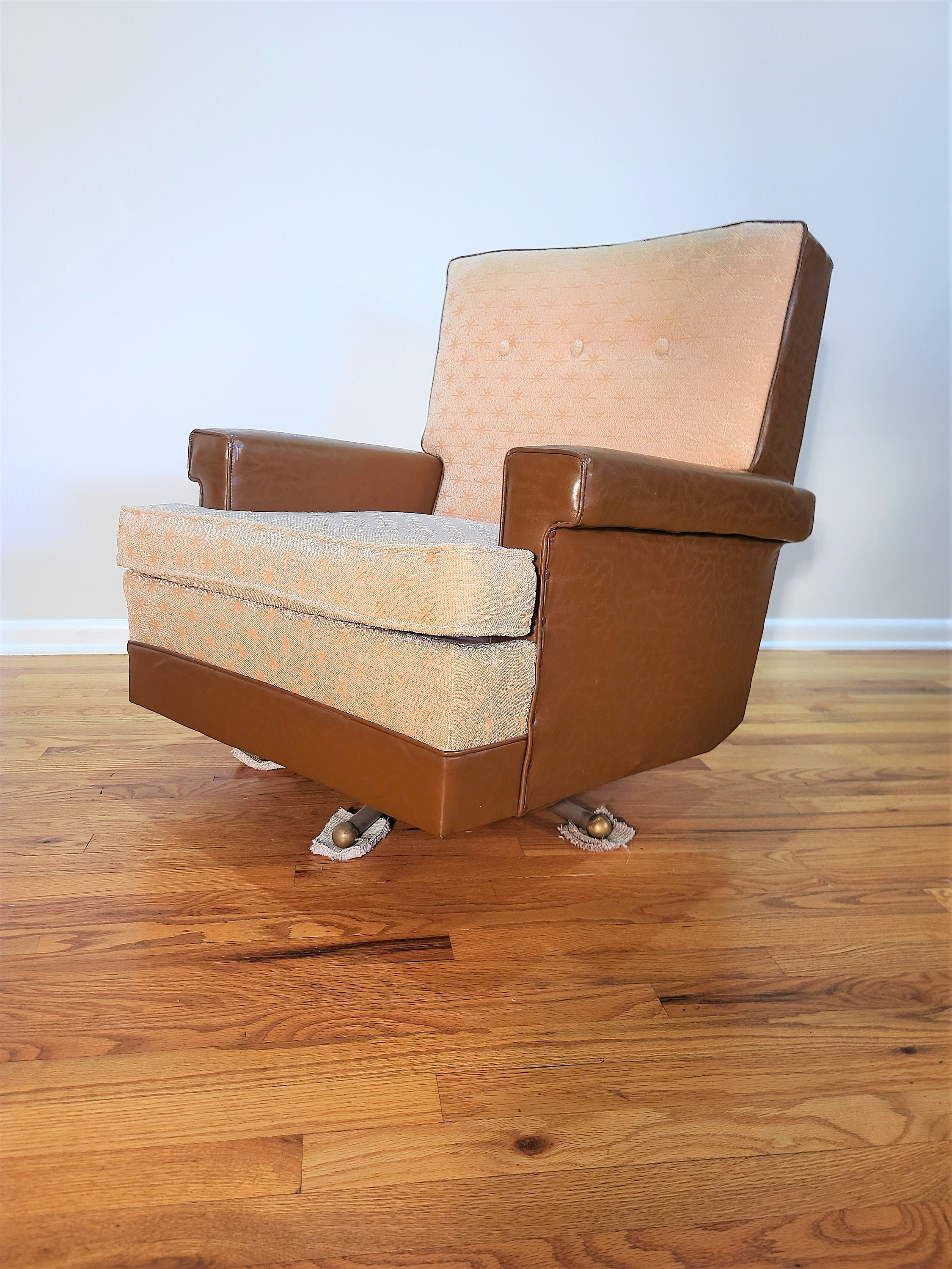 Mid Century Vinyl Swivel Rocking Lounge Chair Etsy