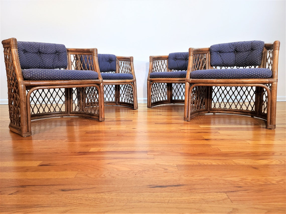 Mid Century Lattice Rattan Set With Four Chairs and Etsy