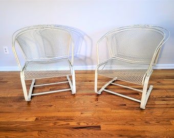 Mid Century Woodard Daisy Bouquet Pair of Bounce Chairs