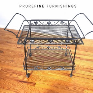 Mid Century Russell Woodard Wrought Iron Rolling Bar Cart / Server image 2